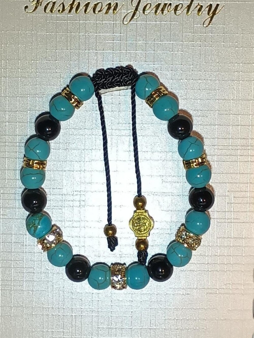 Turquoise and Black Beaded Bracelet - Turquoise Color